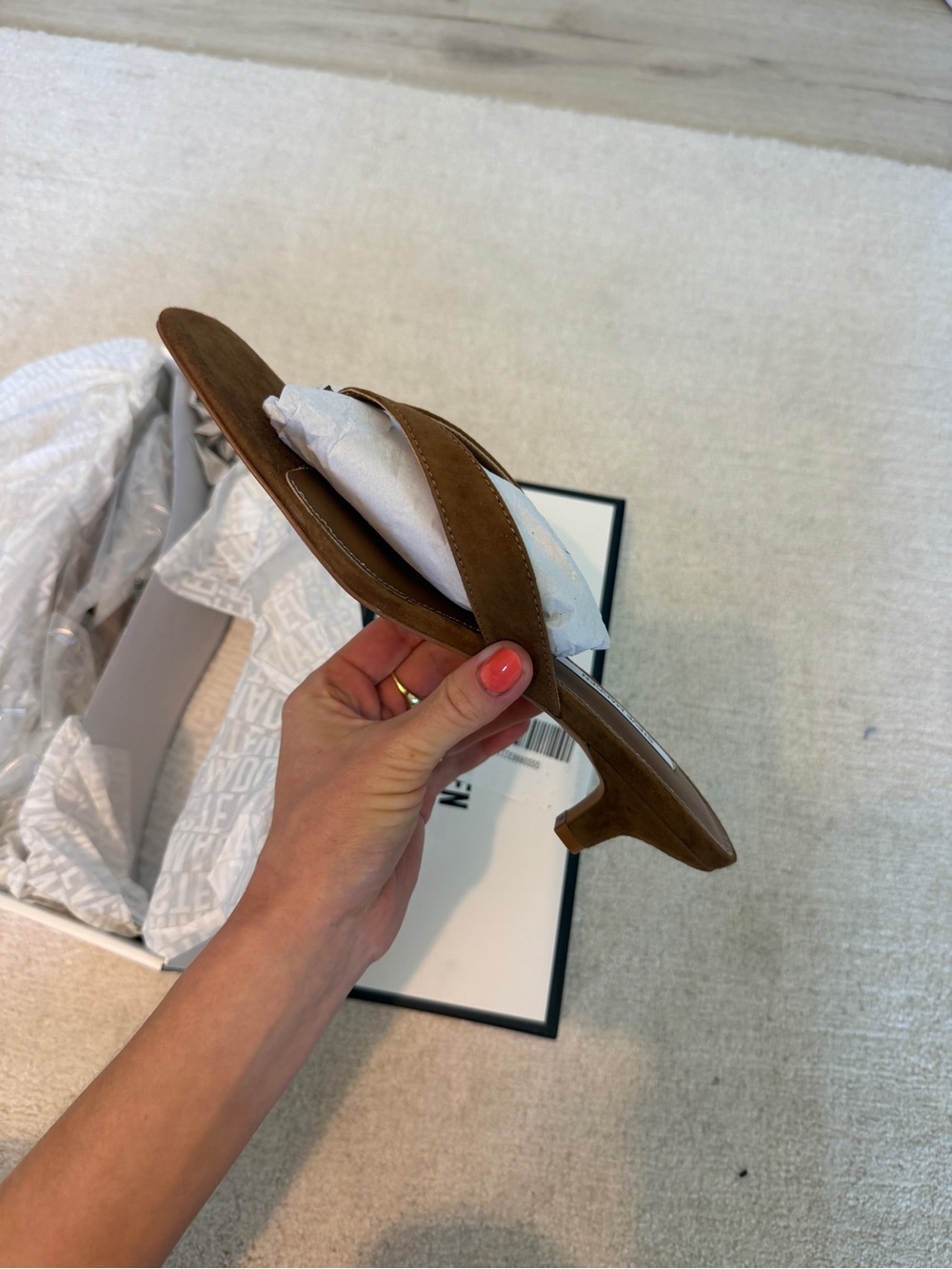 Steve Madden Tracie Chestnut Suede Kitten Heel Sandals - Picture 3 of 11